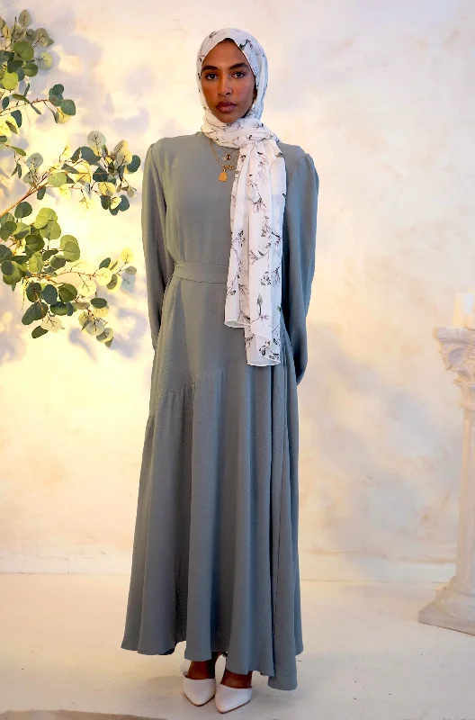 Gray Asymmetrical Hem Maxi Dress Comfortable Plunging Neckline Maxi Dress