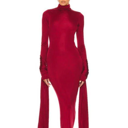 Hattie Draped Turtle Neck Maxi Dress Fashionable Layered Maxi Dress