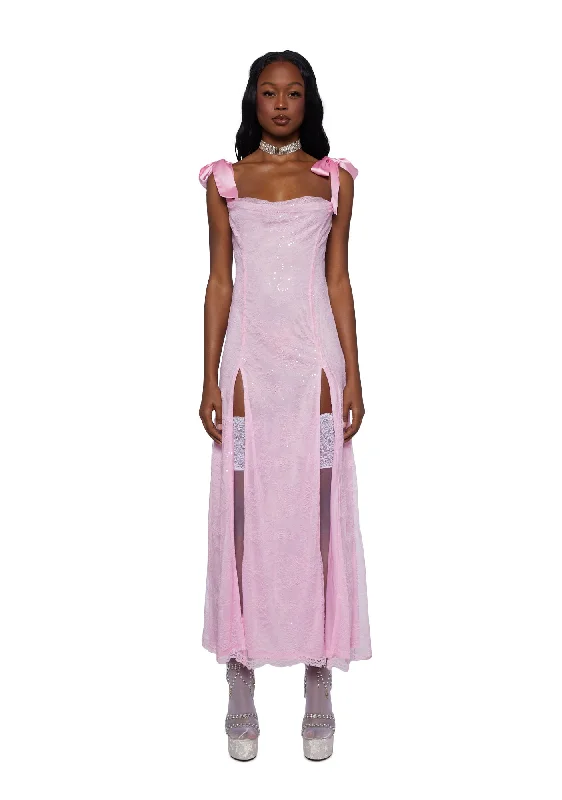 High Rise Allure Maxi Dress - Pink Stylish One-Shoulder Maxi Dress
