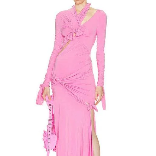 Jayme Knotted Cutout Slit Maxi Dress Elegant Wraparound Maxi Dress