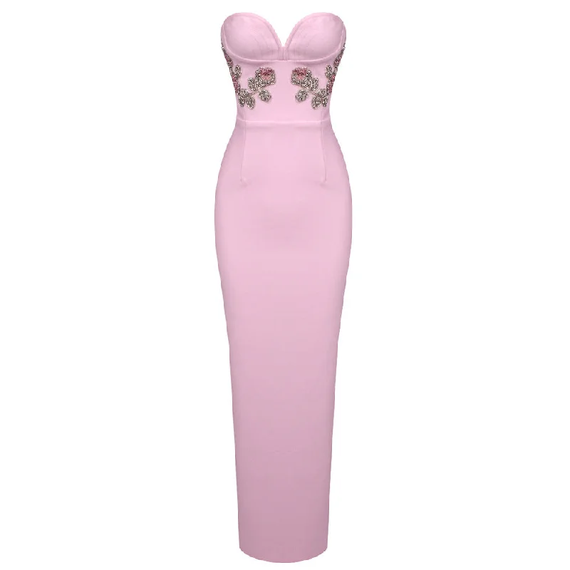 Jelian Floral Embroidery Strapless Maxi Dress Classic Solid Maxi Dress