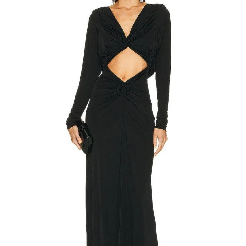Lainie Cutout Long Sleeves Maxi Dress Comfortable Maxi Dress with Belt