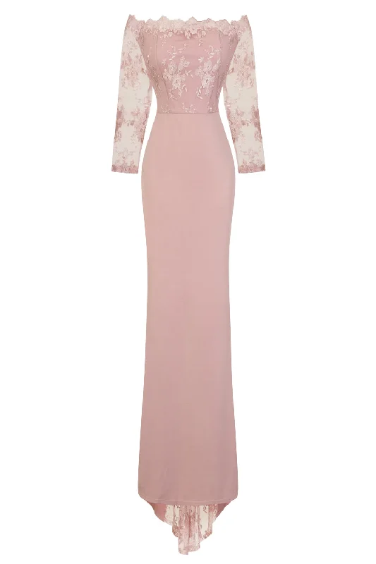 Meghan Mauve Off The Shoulder Bardot Lace Fishtail Maxi Dress Casual Maxi Dress with Pockets Meghan Mauve Off The Shoulder Bardot Lace Fishtail Maxi Dress Casual Maxi Dress with Pockets