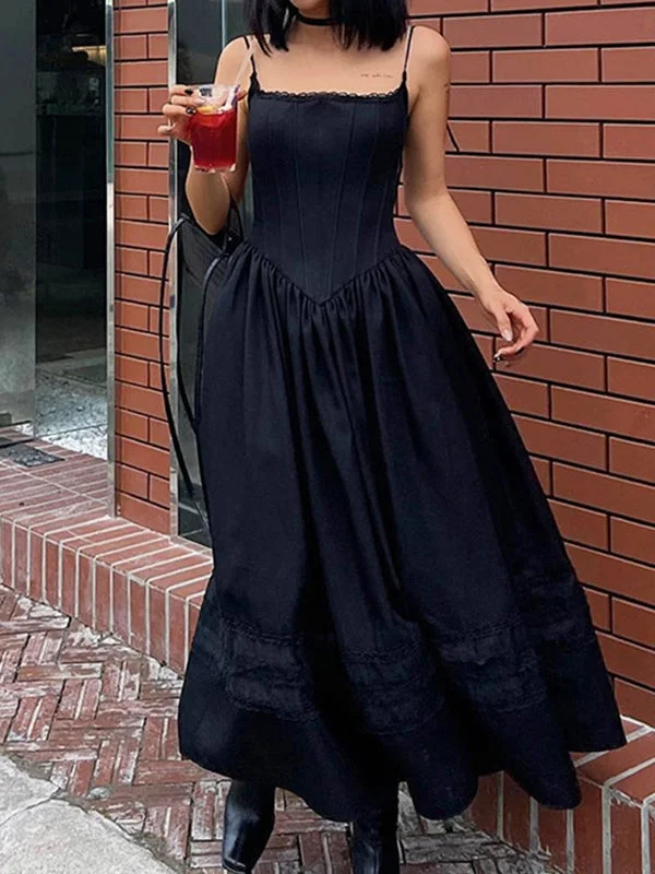 Lace Up Corset Black Maxi Dress Fashionable Halter Neck Maxi Dress