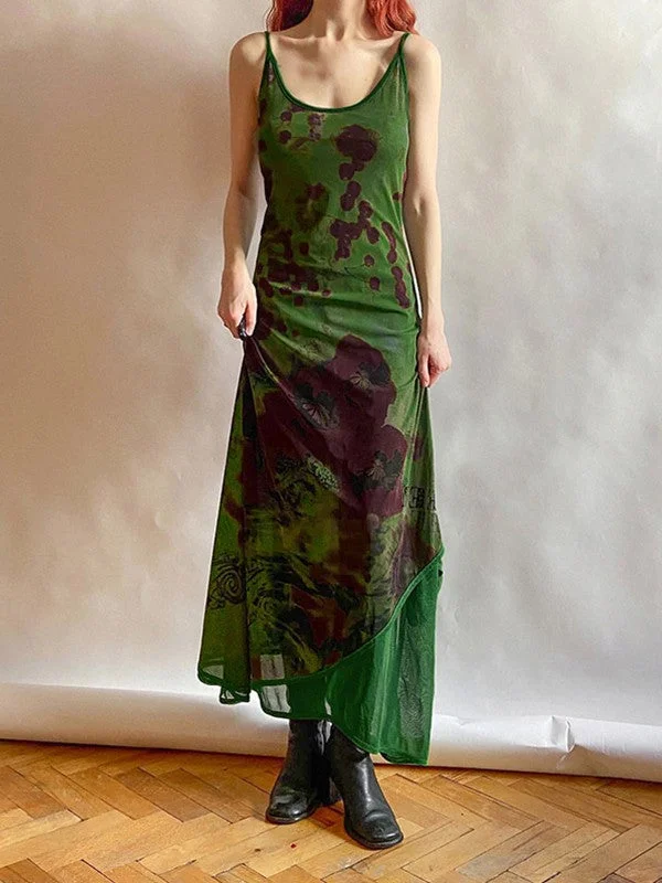 Vintage Tiered Mesh Maxi Dress Fashionable Off-Shoulder Maxi Dress