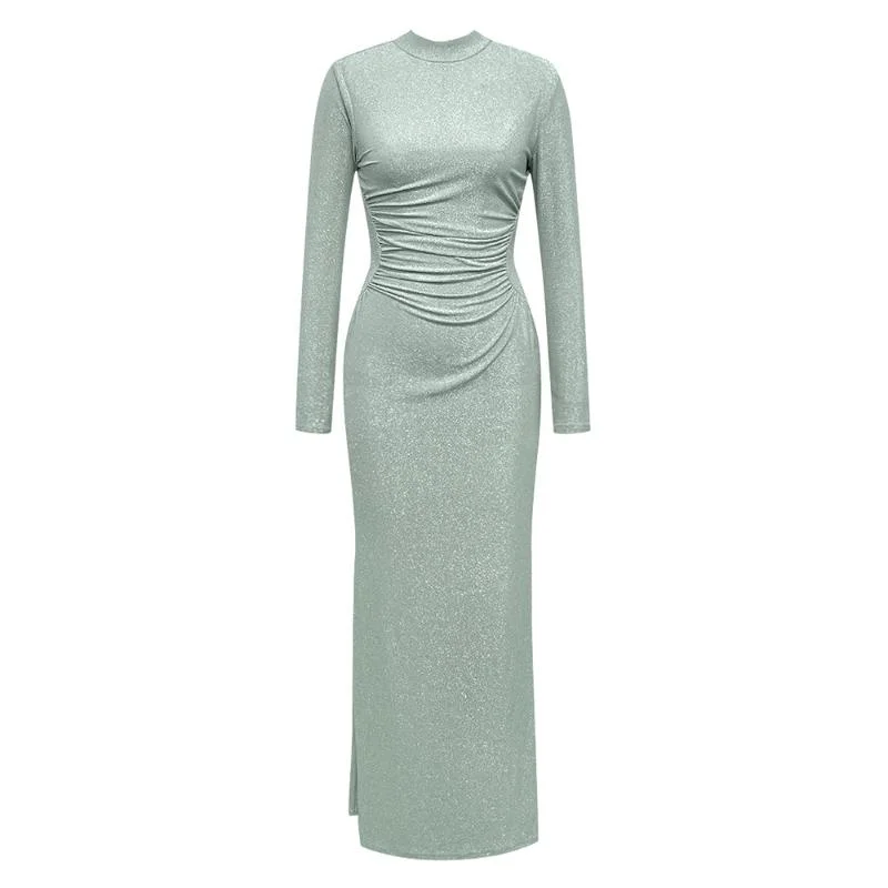 Minnie Lace-up Pleated Maxi Dress Comfortable Ruffle Hem Maxi Dress