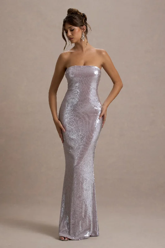 Moonstone | Lilac Sequin Bandeau Maxi Dress Cozy Maxi Dress with Slit