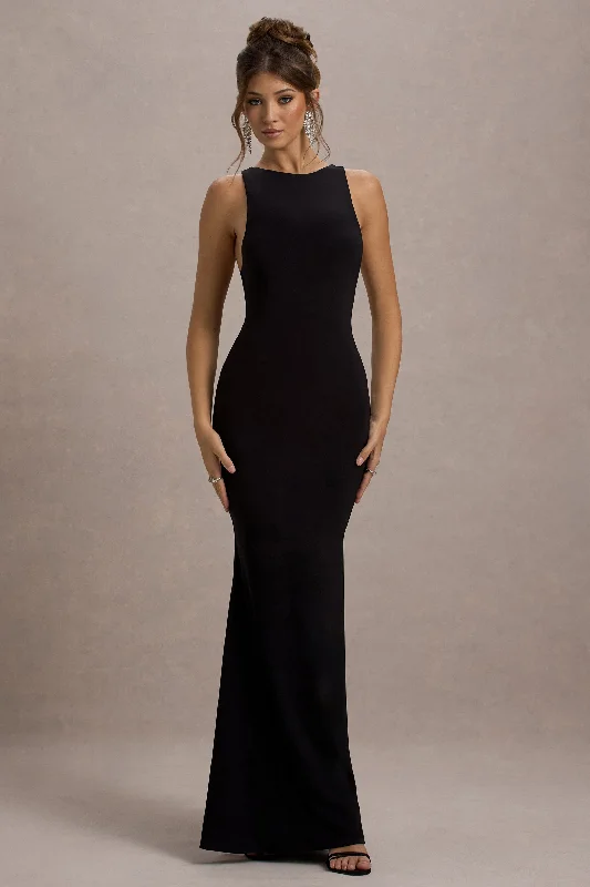 Odelle | Black Boat-Neck Racer-Back Maxi Dress Comfortable Cotton Maxi Dress