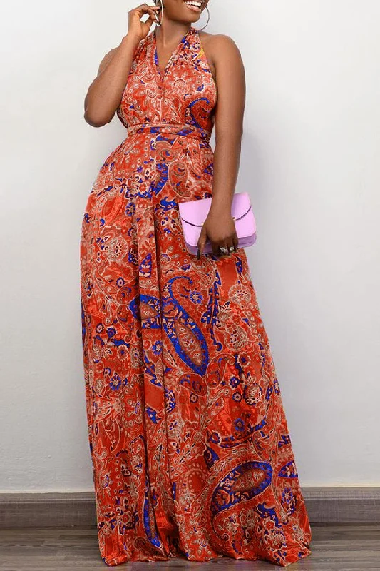 Paisley Print Versatile Strappy Maxi Dress Comfortable Fitted Maxi Dress