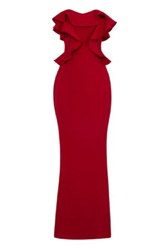 Paloma Red Strapless Frill Ruffle Bodycon Slinky Mermaid Maxi Dress Stylish Pleated A-Line Maxi Dress Paloma Red Strapless Frill Ruffle Bodycon Slinky Mermaid Maxi Dress Stylish Pleated A-Line Maxi Dress