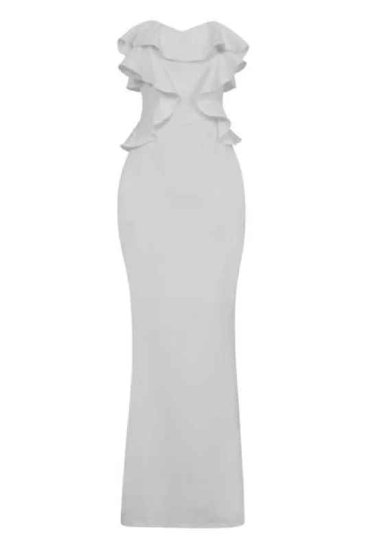 Paloma White Strapless Frill Ruffle Bodycon Slinky Mermaid Maxi Dress Stylish Boho Maxi Dress Paloma White Strapless Frill Ruffle Bodycon Slinky Mermaid Maxi Dress Stylish Boho Maxi Dress