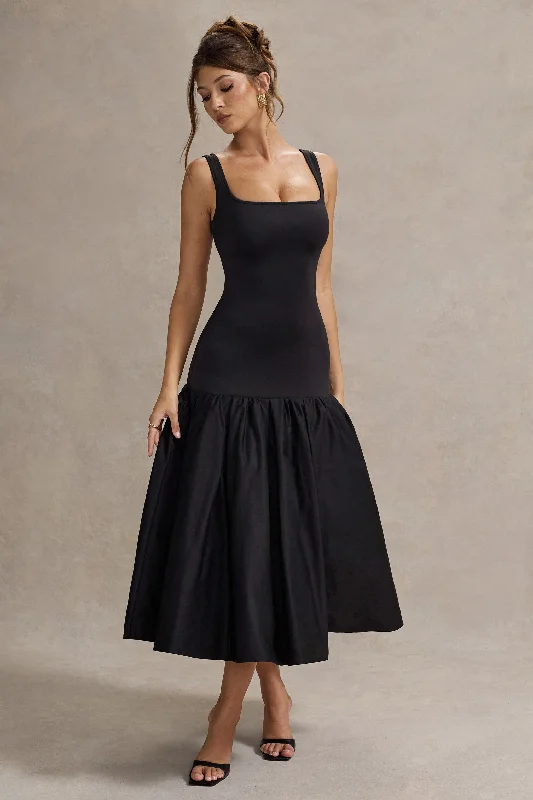 Parida | Black Poplin Drop-Waist Maxi Dress With Peplum Hem Classic Strapless Maxi Dress Parida | Black Poplin Drop-Waist Maxi Dress With Peplum Hem Classic Strapless Maxi Dress