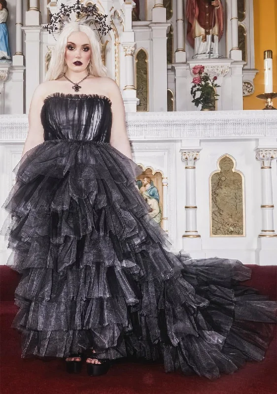 Plus Dramatic Flair Tulle Maxi Dress Stylish One-Shoulder Maxi Dress