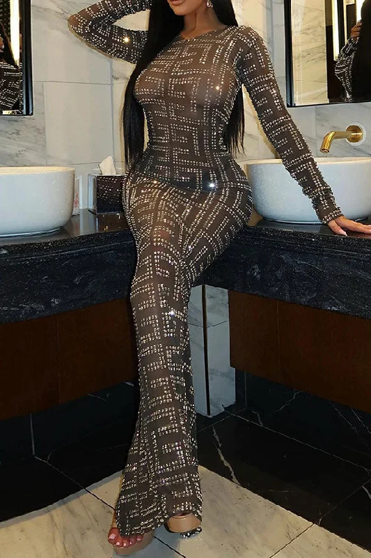 Rhinestone Striking Split Back See-Through Maxi Dress Fashionable Button-Down Maxi Dress Rhinestone Striking Split Back See-Through Maxi Dress Fashionable Button-Down Maxi Dress