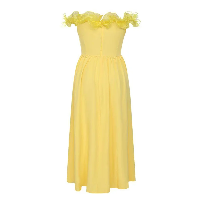 Shelby Off Shoulder Sleeveless Flouncy Maxi Dress Elegant Maxi Dress with Drapes