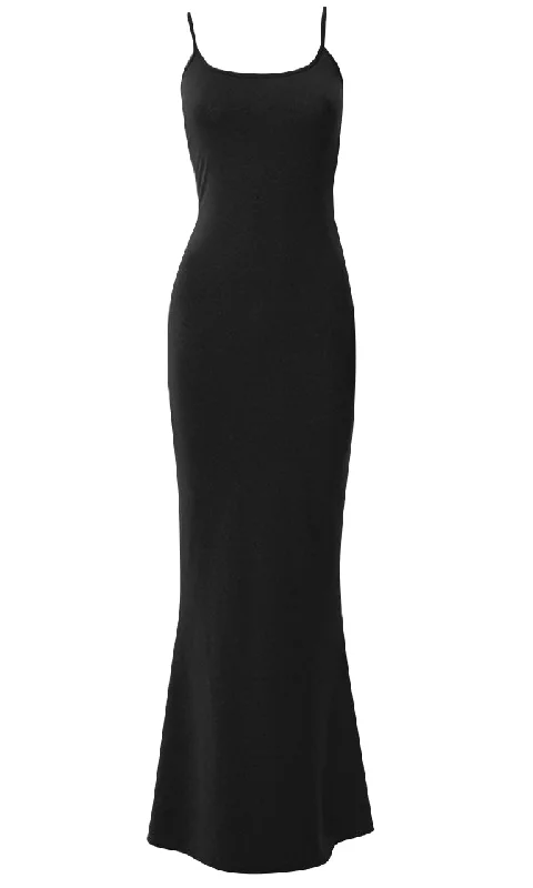 Slip Away Black<br><span> Sleeveless Spaghetti Strap Scoop Neck Bodycon Slip Maxi Dress</span> Trendy Fit-and-Flare Maxi Dress