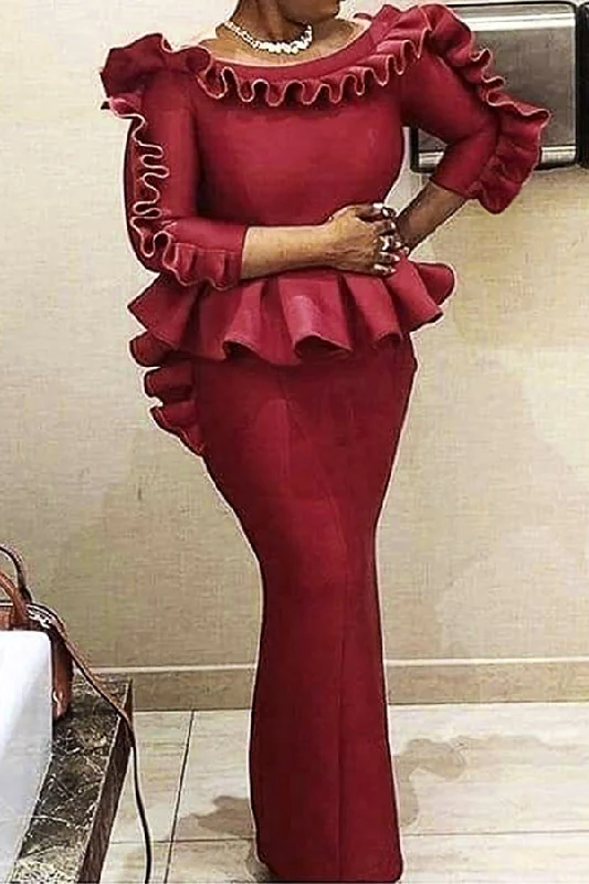 Solid Color Kitsch Stringy Selvedge Maxi Dress Stylish Long Sleeve Maxi Dress