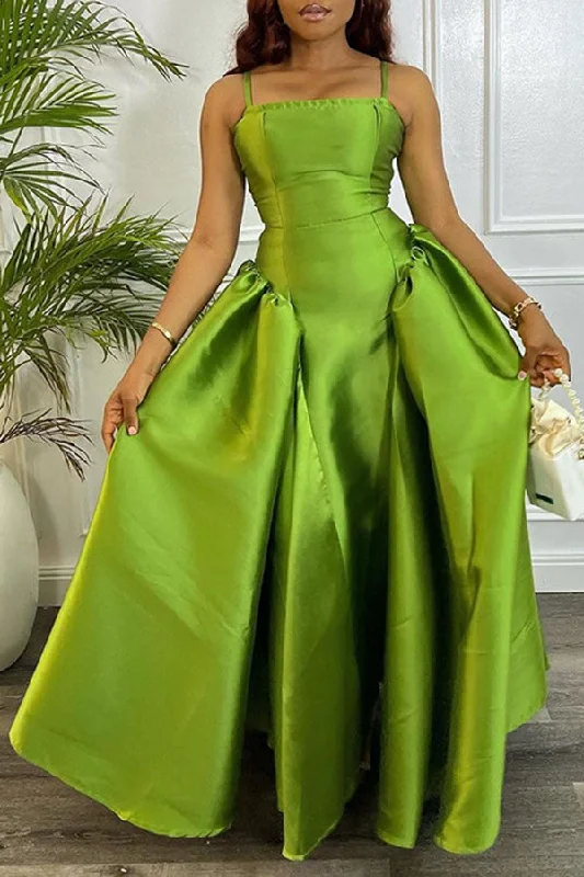 Solid Color Sweet A-Line Bubble Maxi Dress Chic Off-Shoulder Maxi Dress