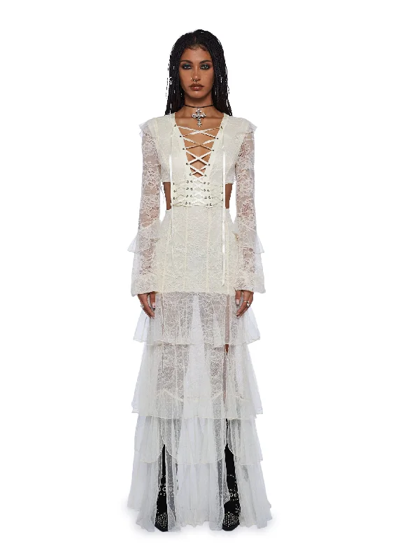 Song For You Maxi Dress - Ivory Stylish Off-Shoulder Maxi Dress