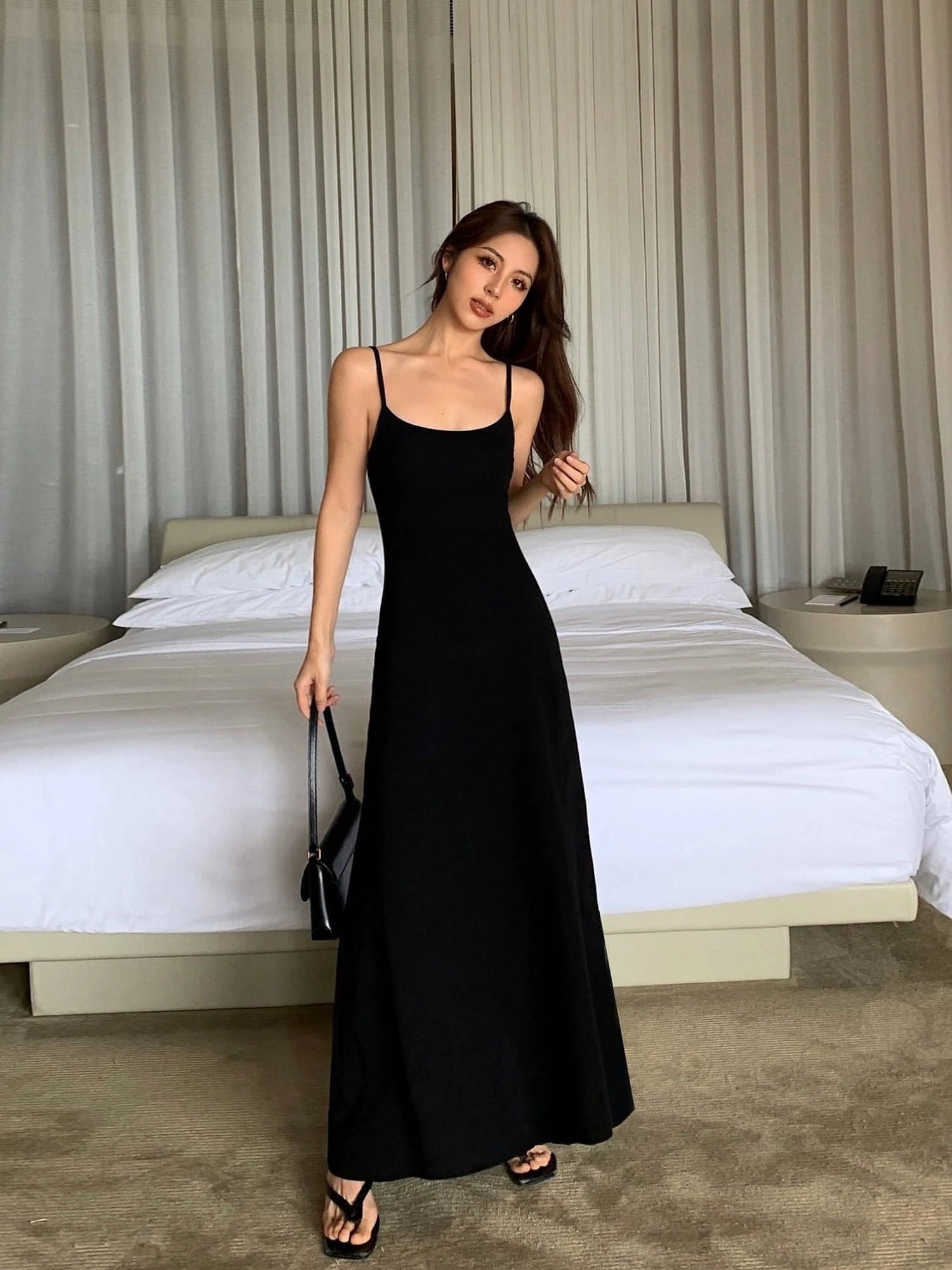 Summer Black Slimming Spaghetti Strap Maxi Dress Comfortable Maxi Dress with Sleeves Summer Black Slimming Spaghetti Strap Maxi Dress Comfortable Maxi Dress with Sleeves