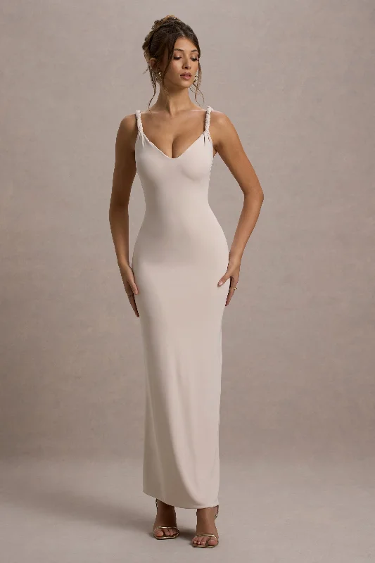 Twist Of Fate | Champagne Twist-Neck Maxi Dress Elegant Pleated Maxi Dress
