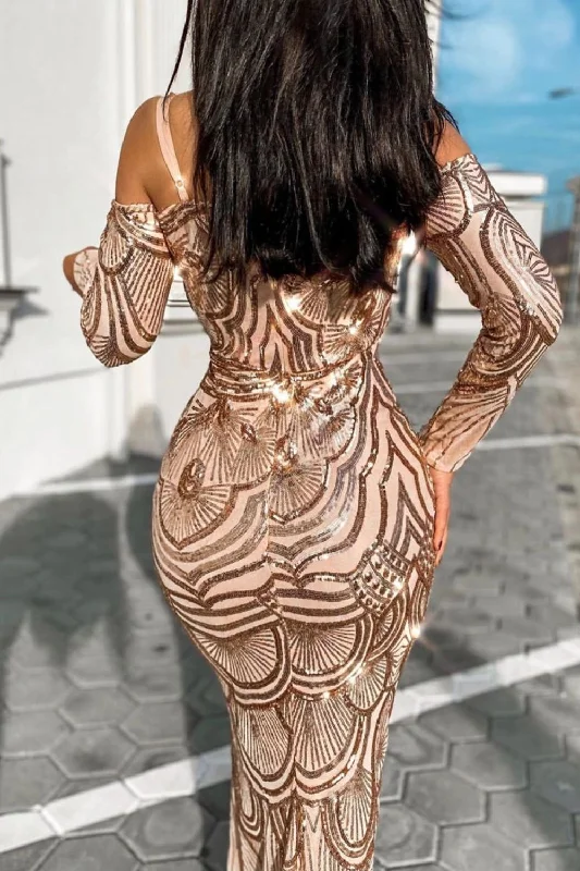 Vienna Rose Gold Luxe Tribal Vip Illusion Sequin Mermaid Maxi Dress Fashionable Faux Wrap Maxi Dress Vienna Rose Gold Luxe Tribal Vip Illusion Sequin Mermaid Maxi Dress Fashionable Faux Wrap Maxi Dress