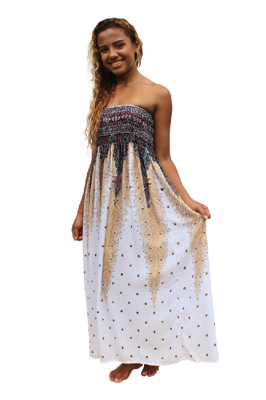 White Peacock Maxi Dress Trendy Printed Maxi Dress