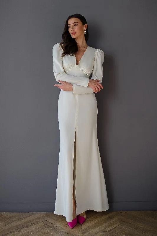 White V-neck Puff Sleeve Maxi Dress Elegant Tiered Maxi Dress