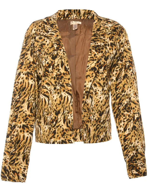 Animal Print Brown Jacket - M Hooded Jacket Caped Jacket Shawl Collar Jacket