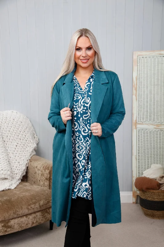 Goose Island 3821 Teal Suedette Long Jacket Embroidered Jacket Appliqued Jacket Beaded Jacket Goose Island 3821 Teal Suedette Long Jacket Embroidered Jacket Appliqued Jacket Beaded Jacket