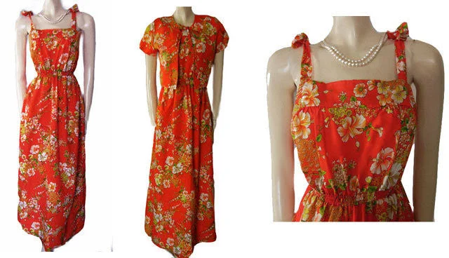 * VINTAGE SWEETHEARTS ARE MADE IN HAWAII HIBISCUS DRESS & JACKET ENSEMBLE IN A GORGEOUS HIBISCUS PRINT IN JUICY PAPAYA Satin Fabric Silk Fabric Chiffon Fabric * VINTAGE SWEETHEARTS ARE MADE IN HAWAII HIBISCUS DRESS & JACKET ENSEMBLE IN A GORGEOUS HIBISCUS PRINT IN JUICY PAPAYA Satin Fabric Silk Fabric Chiffon Fabric