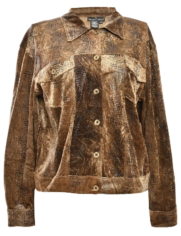 Animal Print Copper Jacket - L Welt Pockets Slit Pockets Flap Pockets