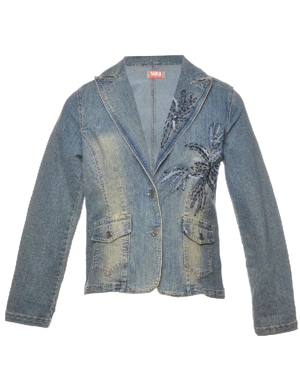 Beaded Denim Jacket - M Chenille Jacket Brocade Jacket Lace Jacket