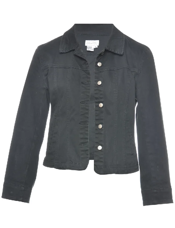 Black Denim Jacket - M Appliqued Jacket Beaded Jacket Sequined Jacket