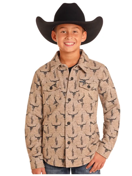 Boys Rock & Roll Cowskull Print Shirt Jacket Stand-Up Collar Roll-Neck Collar Turtle Neck Boys Rock & Roll Cowskull Print Shirt Jacket Stand-Up Collar Roll-Neck Collar Turtle Neck
