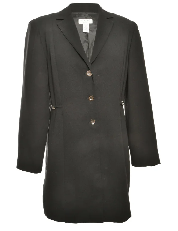 Button Front Black Jacket - M Hooded Jacket Caped Jacket Shawl Collar Jacket