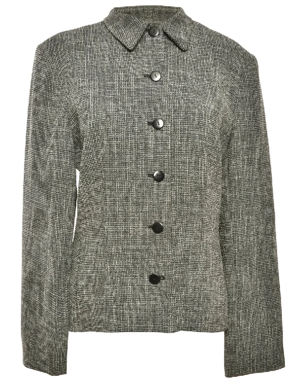 Button Front Grey Jacket - L Stand-Up Collar Roll-Neck Collar Turtle Neck