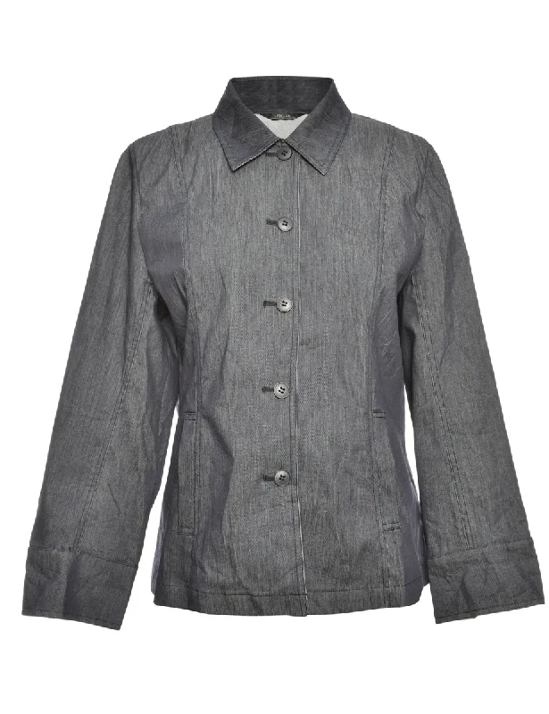 Button-Front Grey Jacket - XL Snapped Jacket Toggled Jacket Drawstring Jacket