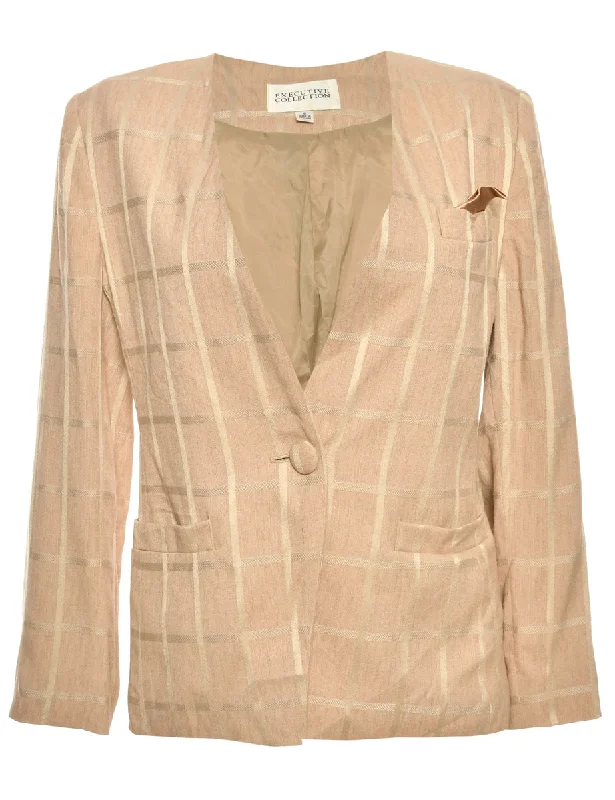 Checked Beige Jacket - XL Satin Jacket Silk Jacket Chiffon Jacket