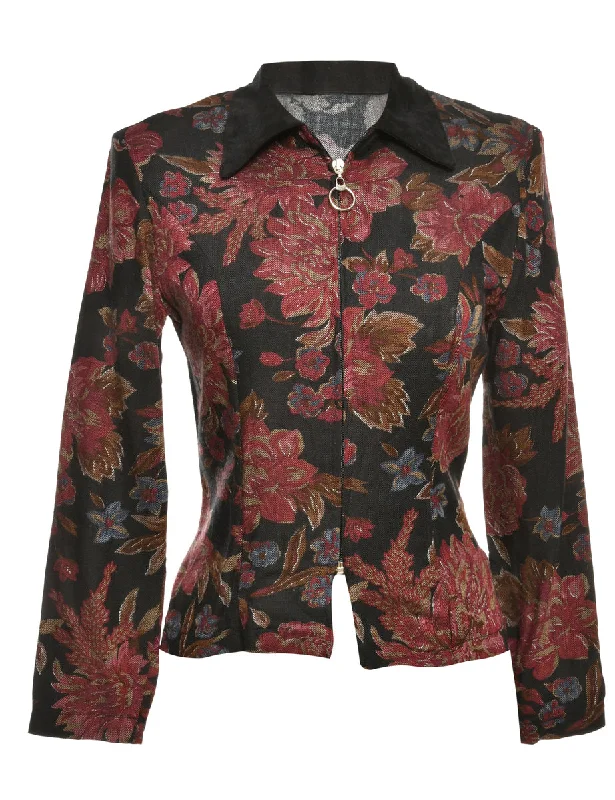 Floral Pattern 1970s Dagger Collar Jacket - L Wool Jacket Cashmere Jacket Tweed Jacket Floral Pattern 1970s Dagger Collar Jacket - L Wool Jacket Cashmere Jacket Tweed Jacket