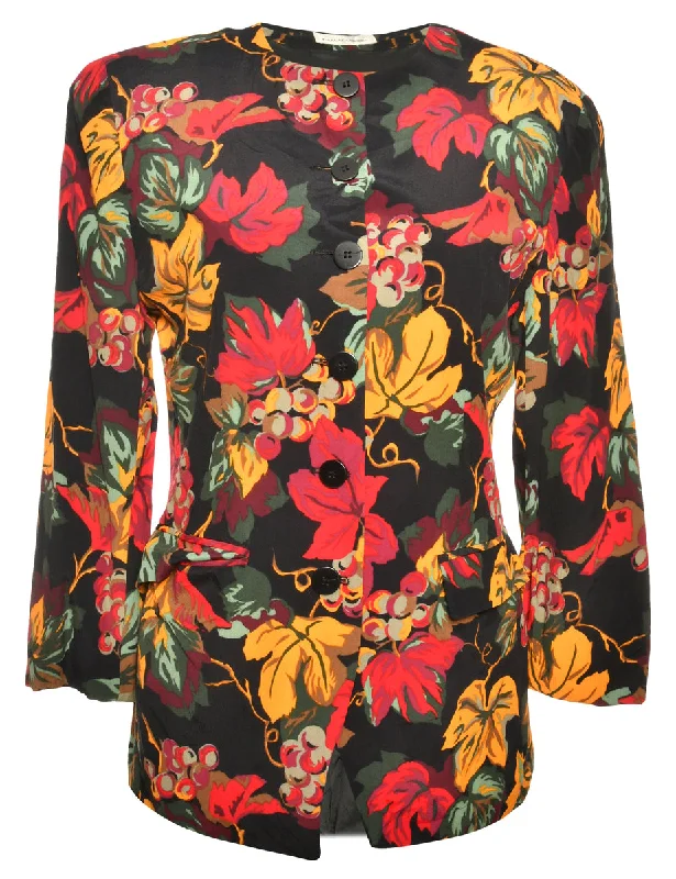 Floral Pattern 1980s Multi-Colour Jacket - XL Cotton Fabric Linen Fabric Terry Fabric Floral Pattern 1980s Multi-Colour Jacket - XL Cotton Fabric Linen Fabric Terry Fabric