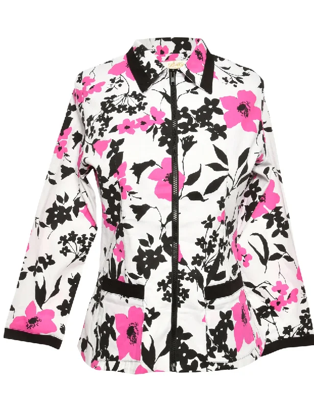 Floral-Pattern Purple & White Jacket - XL Ribbed Jacket Pleated Jacket Ruffled Jacket Floral-Pattern Purple & White Jacket - XL Ribbed Jacket Pleated Jacket Ruffled Jacket