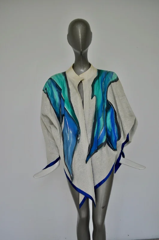 Handpainted silk jacket kaftan style dupion silk and linen 70s Lace Jacket Ribbed Jacket Sequined Jacket Handpainted silk jacket kaftan style dupion silk and linen 70s Lace Jacket Ribbed Jacket Sequined Jacket