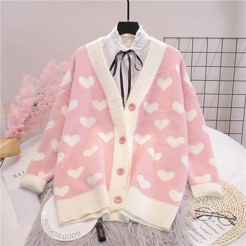 Heart Sweater Jacket YV50692 Notch Collar Peter Pan Collar Cowl Neck