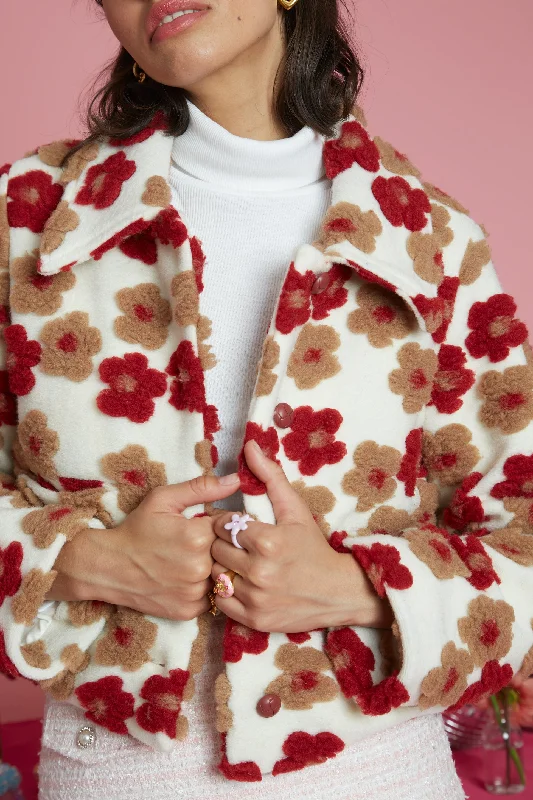 Heidi Floral Applique Cropped Boxy Jacket Lace Jacket Ribbed Jacket Sequined Jacket