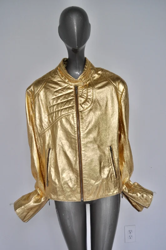 Marc Laurent gold leather jacket 90s Trench Coat Raincoat Waterproof Jacket