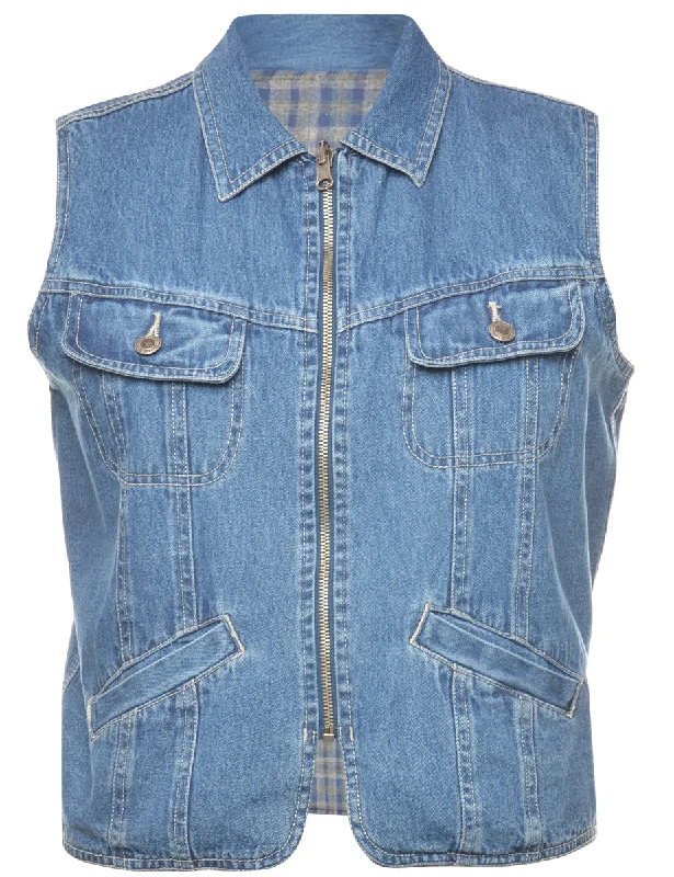 Medium Wash Denim Jacket Vest - L Faux Fur Jacket Real Fur Jacket Shearling Jacket
