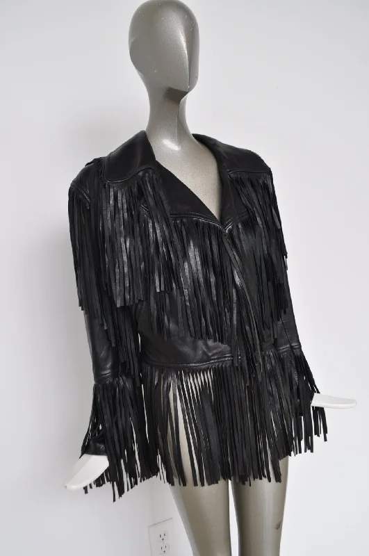 Moschino fringed leather jacket from 1992 Cheap and Chic Embroidered Jacket Appliqued Jacket Beaded Jacket Moschino fringed leather jacket from 1992 Cheap and Chic Embroidered Jacket Appliqued Jacket Beaded Jacket