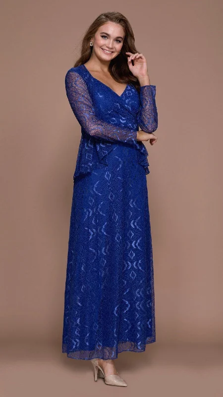 Nox Anabel - 5140SC Long V-Neck Lace Dress with Sheer Jacket Faux Fur Fabric Real Fur Fabric Shearling Fabric Nox Anabel - 5140SC Long V-Neck Lace Dress with Sheer Jacket Faux Fur Fabric Real Fur Fabric Shearling Fabric