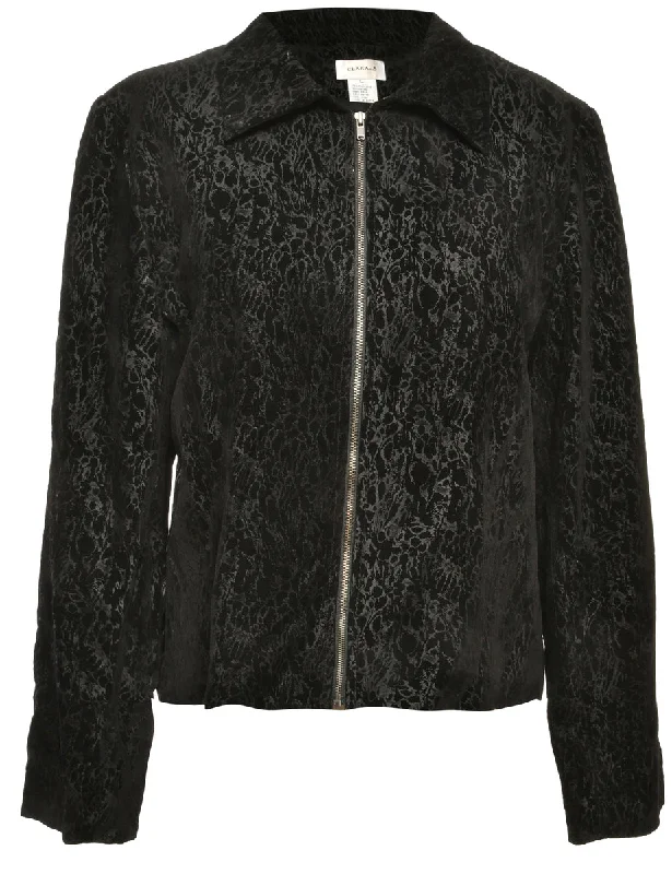 Patterned Black Jacket - L Nylon Jacket Polyester Jacket Spandex Jacket
